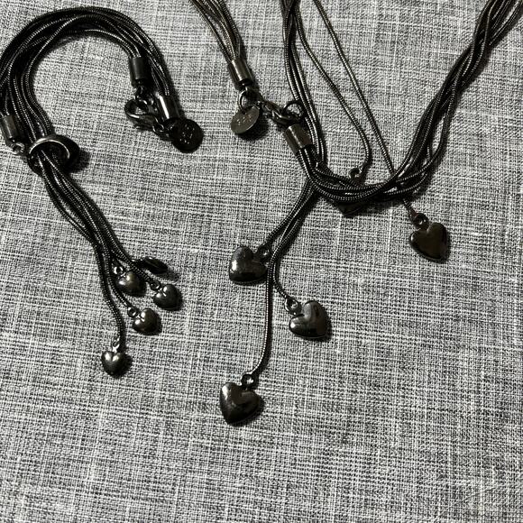 925 Sterling Silver Five Strand Laurette Hearts Italy Necklace & Bracelet - Picture 3 of 4